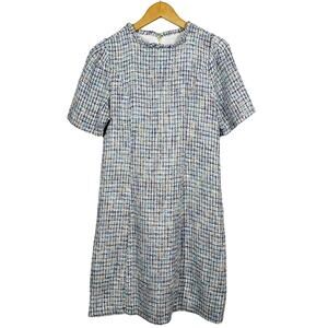 Nanette Lepore Woven Tweed Sheath Dress Short Sleeve Metallic Career Casual - 12